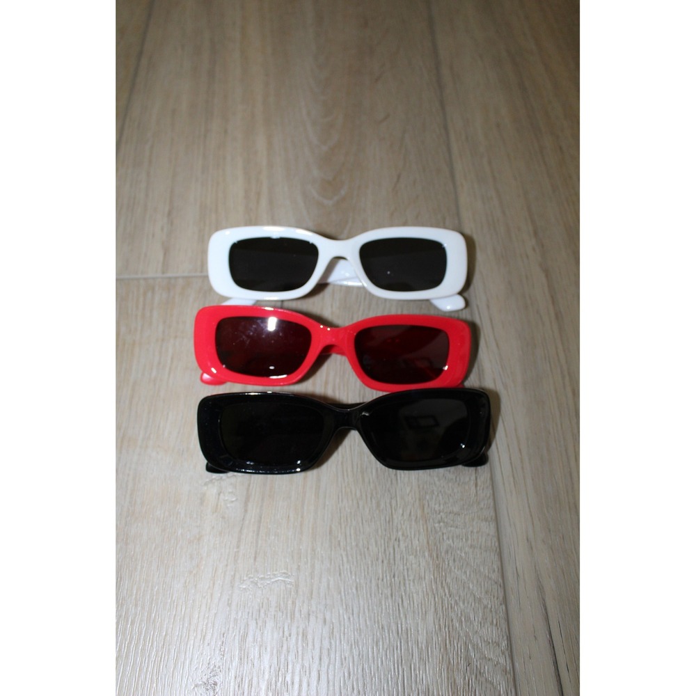 3 Pack Polarized Rectangle Sunglasses PS3002-C1 Black White Red Y2K Retro